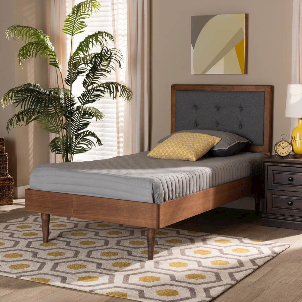Walnut Brown Finished Wood Twin Size Platform Bed