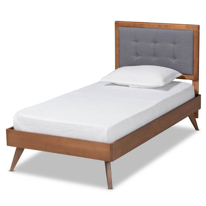 Walnut Brown Finished Wood Twin Size Platform Bed