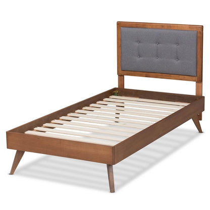 Walnut Brown Finished Wood Twin Size Platform Bed