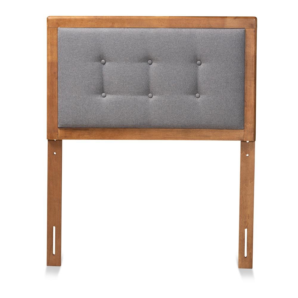 Dark Grey Fabric Upholstered and Walnut Brown Finished Wood Twin Size Headboard