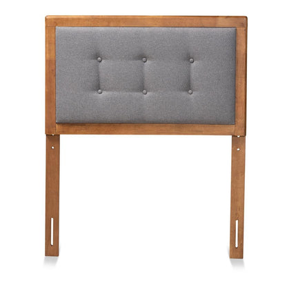 Dark Grey Fabric Upholstered and Walnut Brown Finished Wood Twin Size Headboard