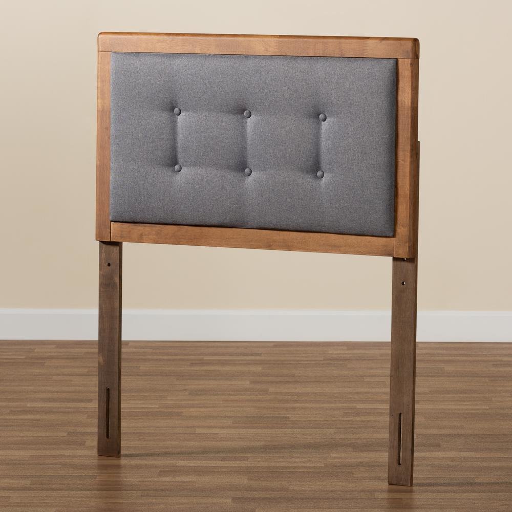 Dark Grey Fabric Upholstered and Walnut Brown Finished Wood Twin Size Headboard