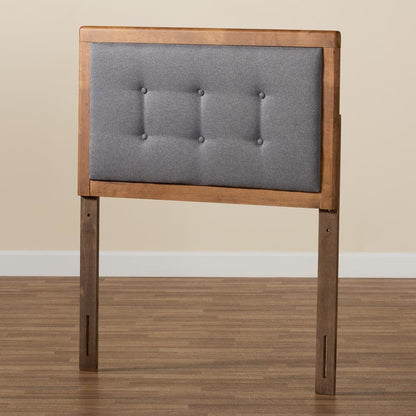 Dark Grey Fabric Upholstered and Walnut Brown Finished Wood Twin Size Headboard