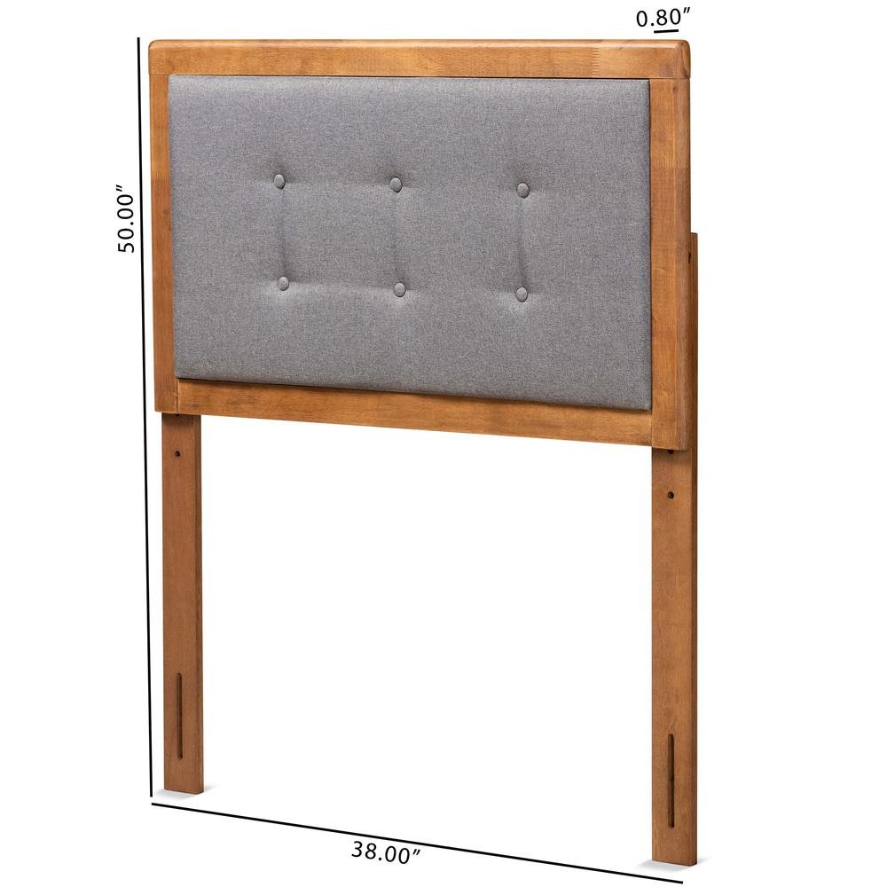Dark Grey Fabric Upholstered and Walnut Brown Finished Wood Twin Size Headboard