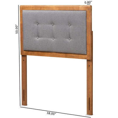 Dark Grey Fabric Upholstered and Walnut Brown Finished Wood Twin Size Headboard