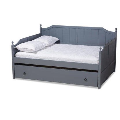 Grey Finished Wood Full Size Daybed with Twin Size Trundle