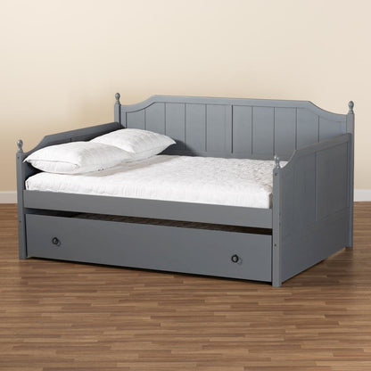Grey Finished Wood Full Size Daybed with Twin Size Trundle