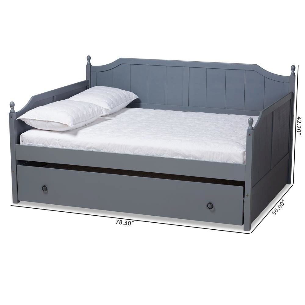 Grey Finished Wood Full Size Daybed with Twin Size Trundle