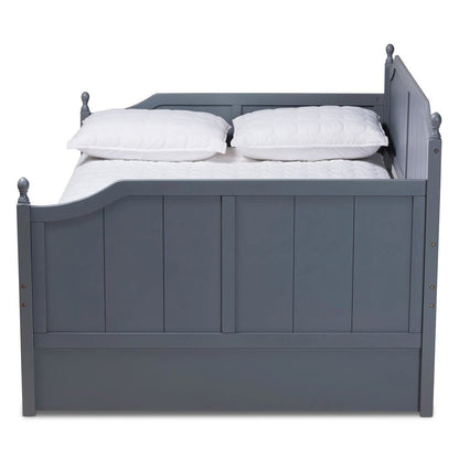 Grey Finished Wood Full Size Daybed with Twin Size Trundle