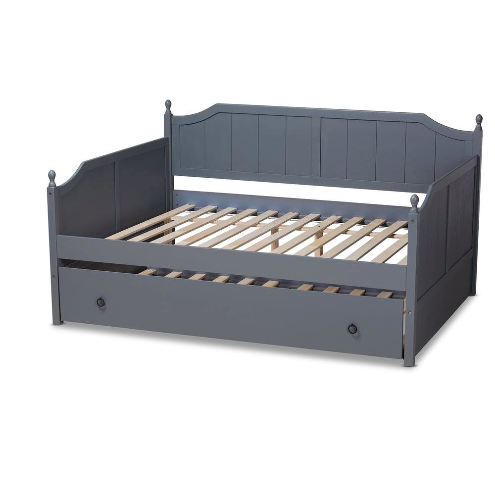 Grey Finished Wood Full Size Daybed with Twin Size Trundle