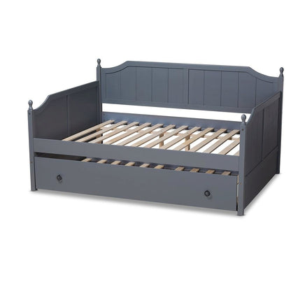 Grey Finished Wood Full Size Daybed with Twin Size Trundle
