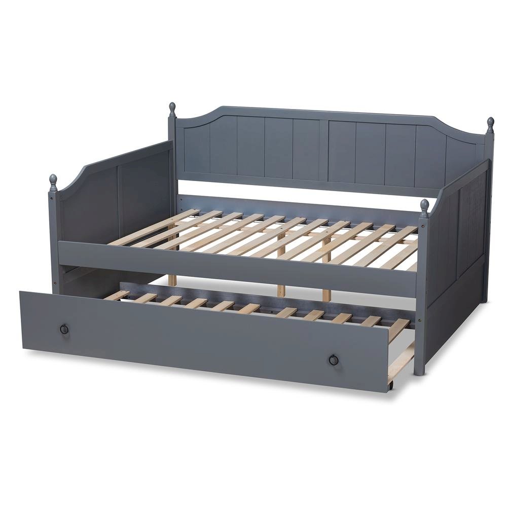 Grey Finished Wood Full Size Daybed with Twin Size Trundle
