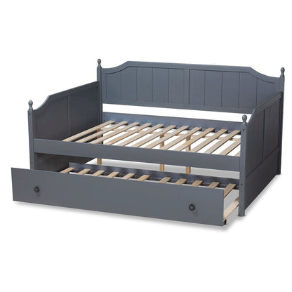 Grey Finished Wood Full Size Daybed with Twin Size Trundle