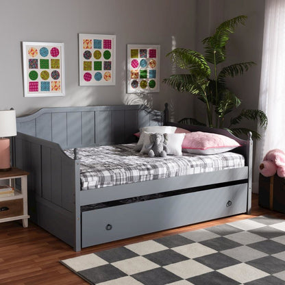 Grey Finished Wood Full Size Daybed with Twin Size Trundle