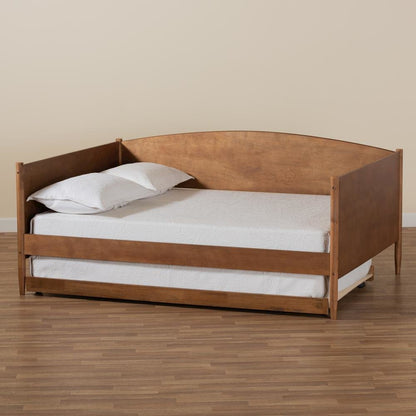 Veles Mid-Century Modern Ash Walnut Finished Wood Full Size Daybed with Trundle