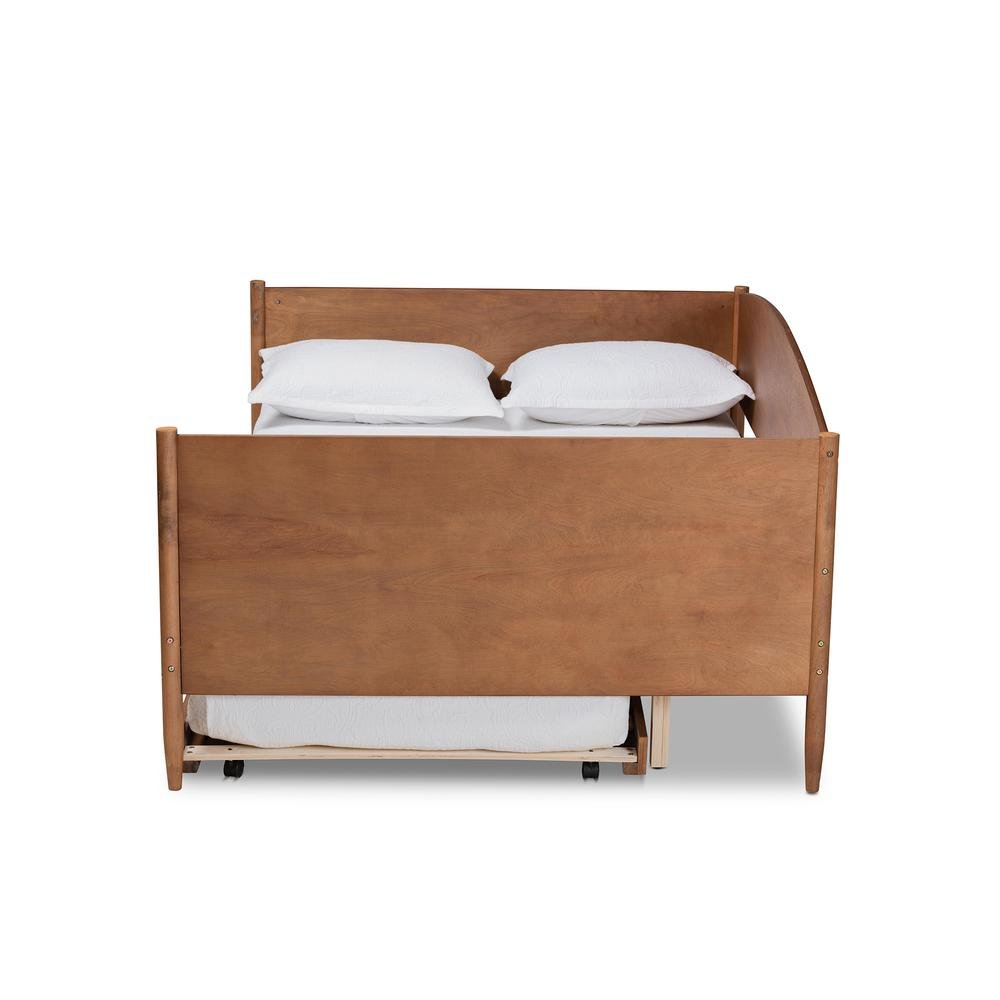 Veles Mid-Century Modern Ash Walnut Finished Wood Full Size Daybed with Trundle
