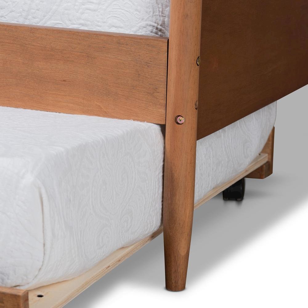 Veles Mid-Century Modern Ash Walnut Finished Wood Full Size Daybed with Trundle