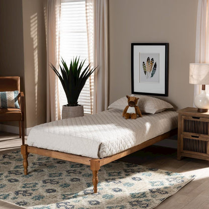 Walnut Brown Finished Wood Twin Size Platform Bed Frame