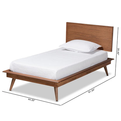 Karine Mid-Century Modern Walnut Brown Finished Wood Twin Size Platform Bed