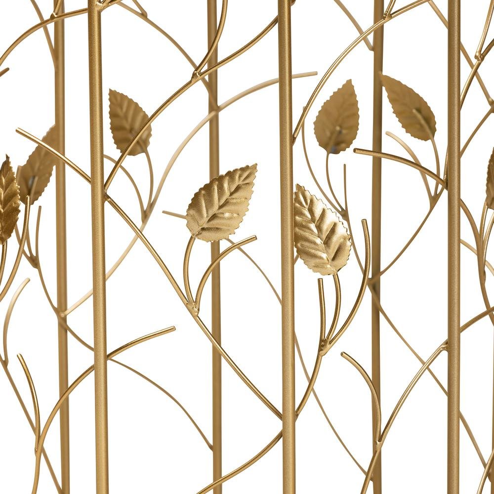 Glam Brushed Gold Finished Metal and Glass Leaf Accent End Table