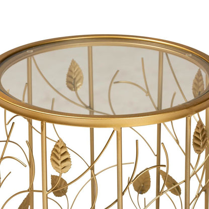 Glam Brushed Gold Finished Metal and Glass Leaf Accent End Table