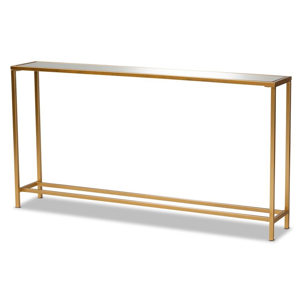 Glam Gold Finished Metal and Mirrored Glass Console Table