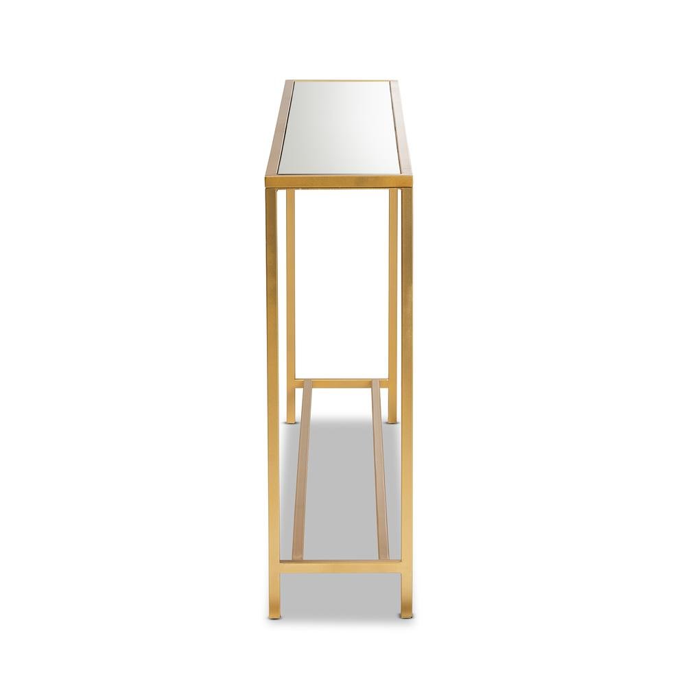 Glam Gold Finished Metal and Mirrored Glass Console Table