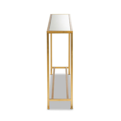 Glam Gold Finished Metal and Mirrored Glass Console Table
