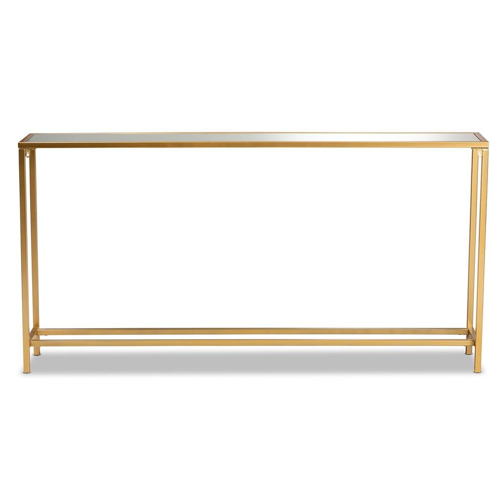 Glam Gold Finished Metal and Mirrored Glass Console Table