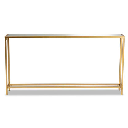 Glam Gold Finished Metal and Mirrored Glass Console Table