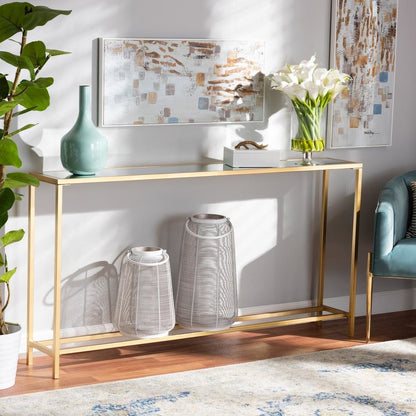 Glam Gold Finished Metal and Mirrored Glass Console Table