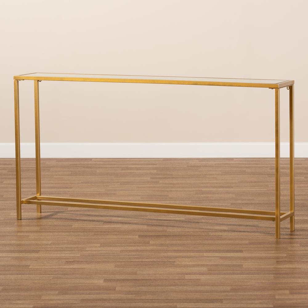 Glam Gold Finished Metal and Mirrored Glass Console Table