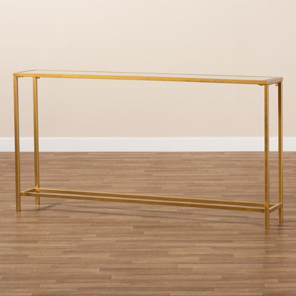 Glam Gold Finished Metal and Mirrored Glass Console Table
