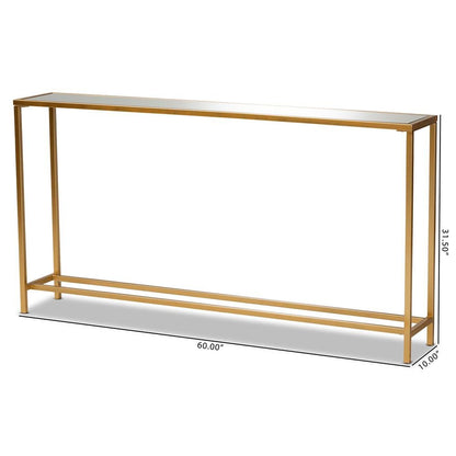 Glam Gold Finished Metal and Mirrored Glass Console Table