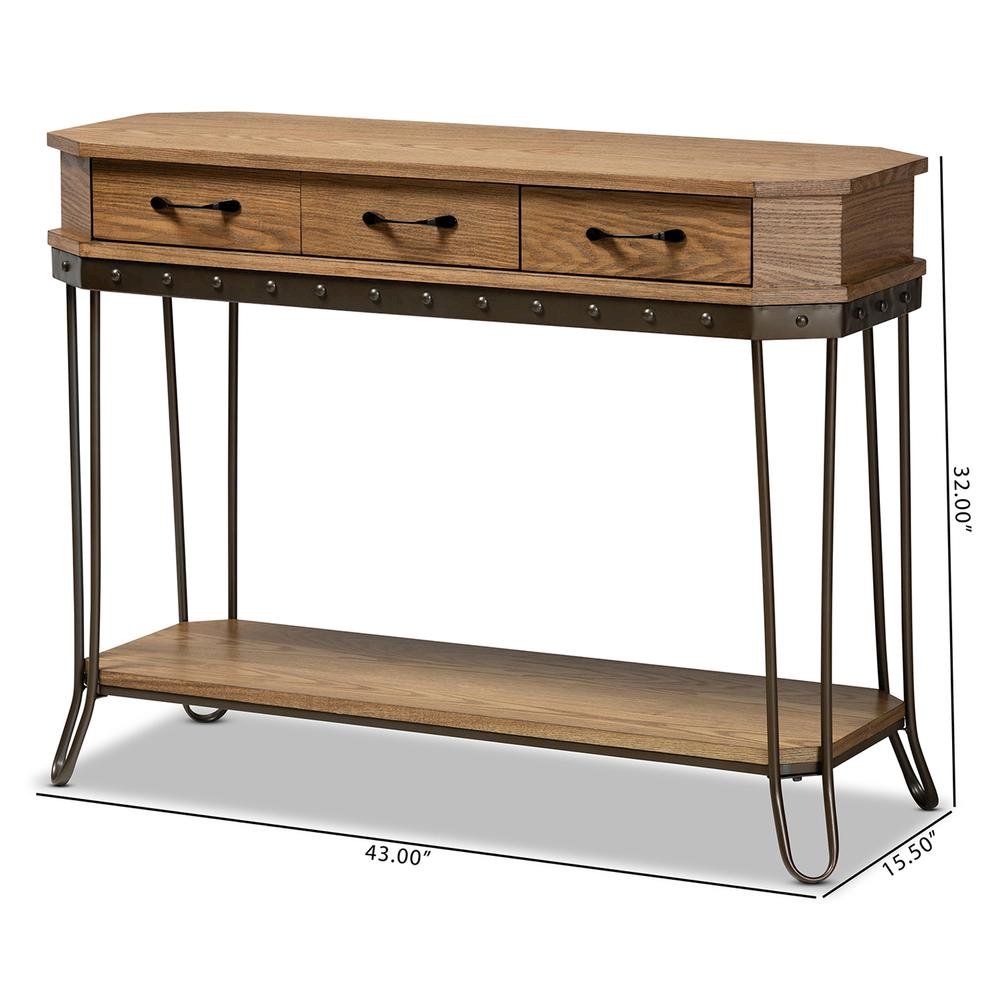 Black Finished Metal 3-Drawer Console Table