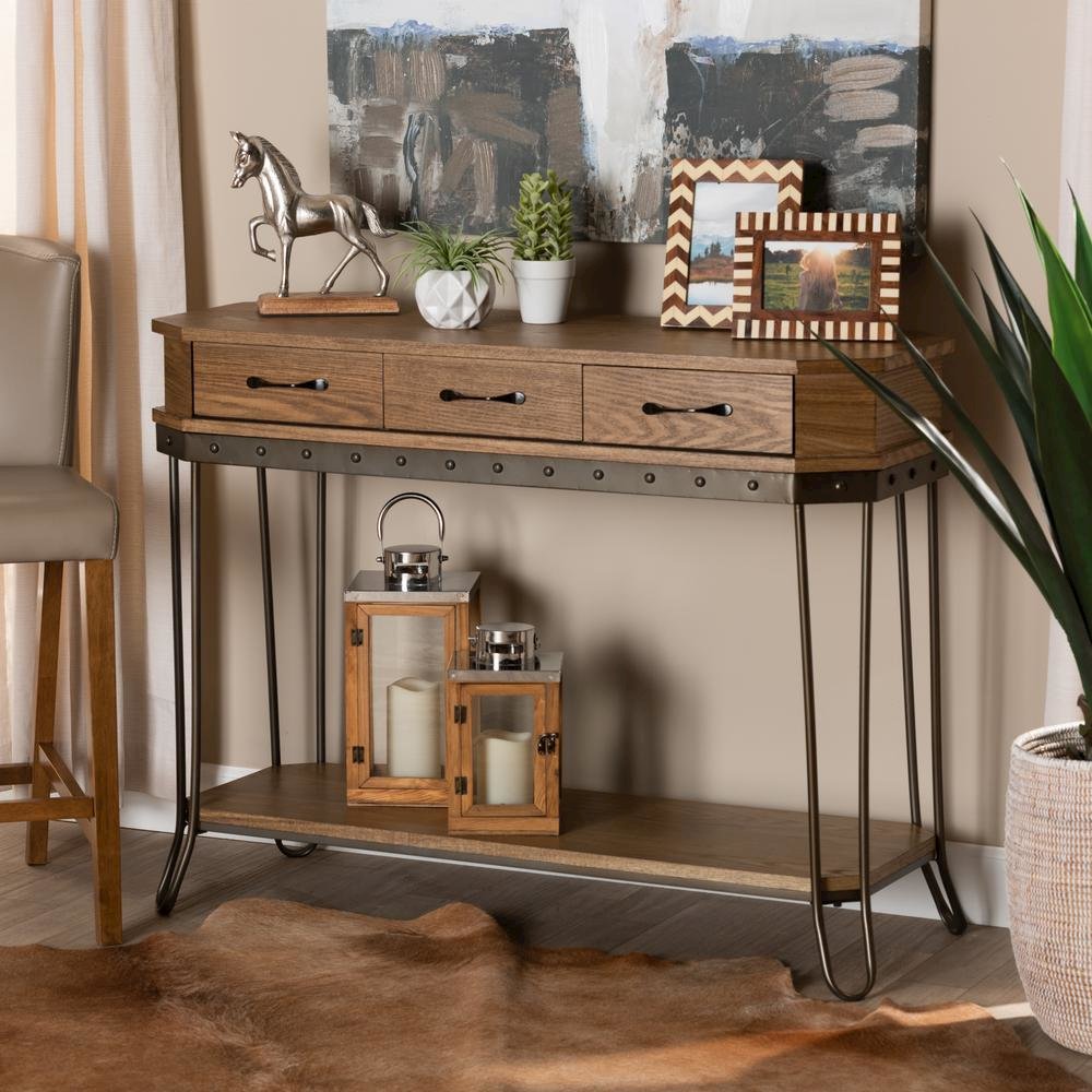 Black Finished Metal 3-Drawer Console Table