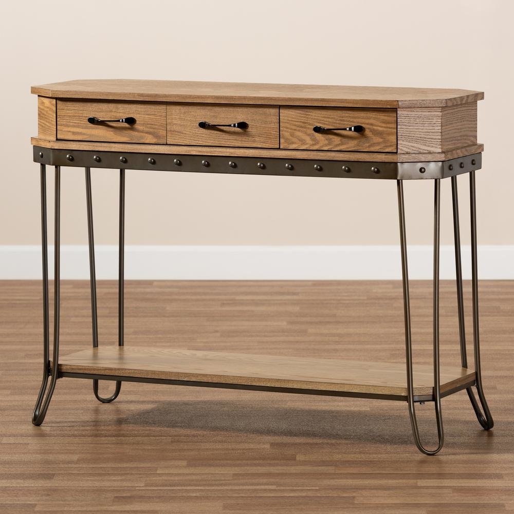 Black Finished Metal 3-Drawer Console Table