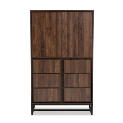 Walnut Brown Finished Wood and Black Finished Metal Multipurpose Storage Cabinet