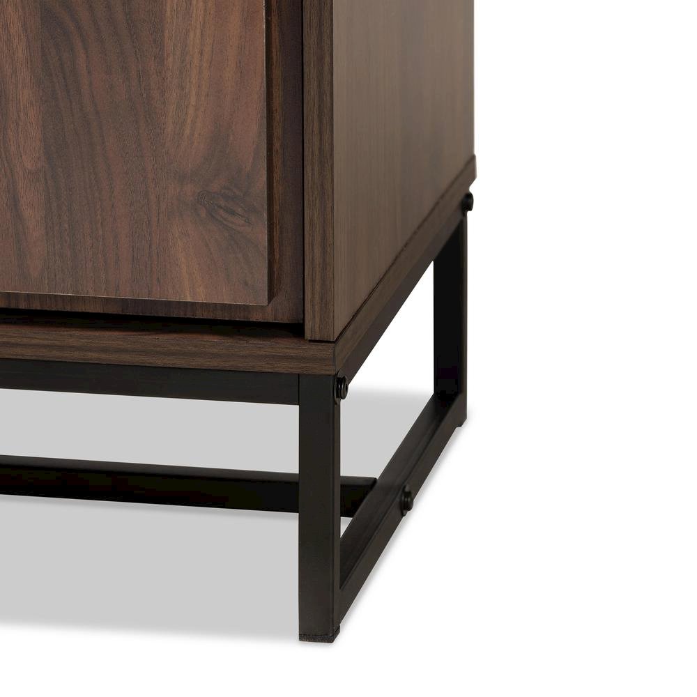 Walnut Brown Finished Wood and Black Finished Metal Multipurpose Storage Cabinet