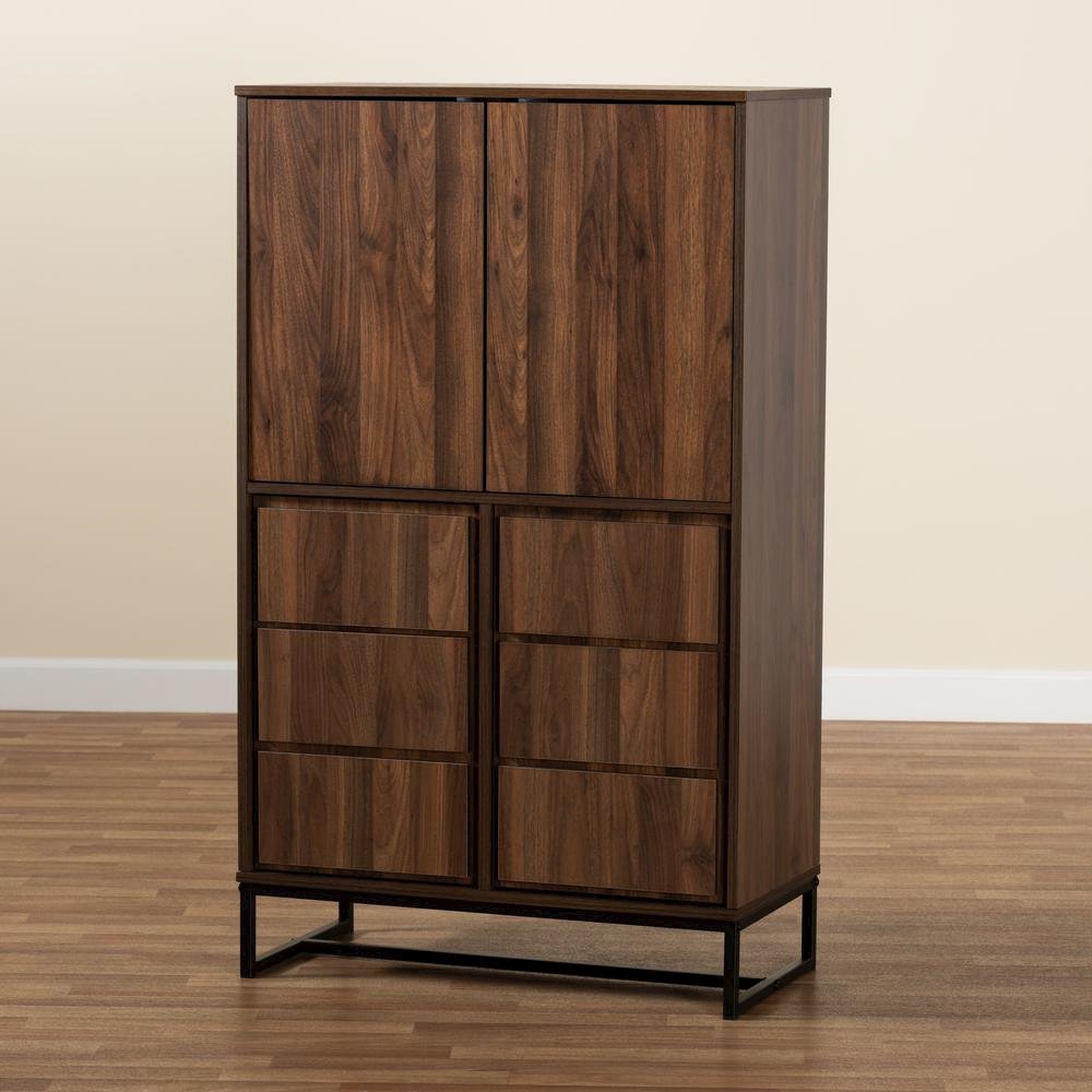 Walnut Brown Finished Wood and Black Finished Metal Multipurpose Storage Cabinet