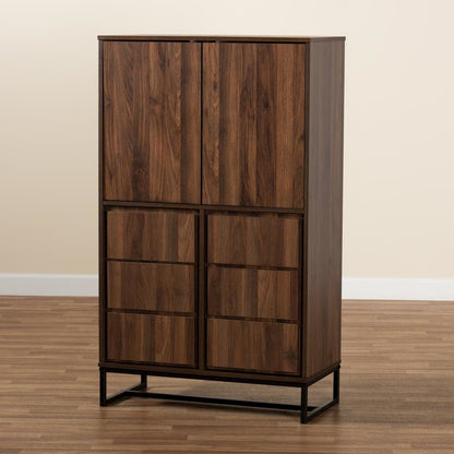 Walnut Brown Finished Wood and Black Finished Metal Multipurpose Storage Cabinet