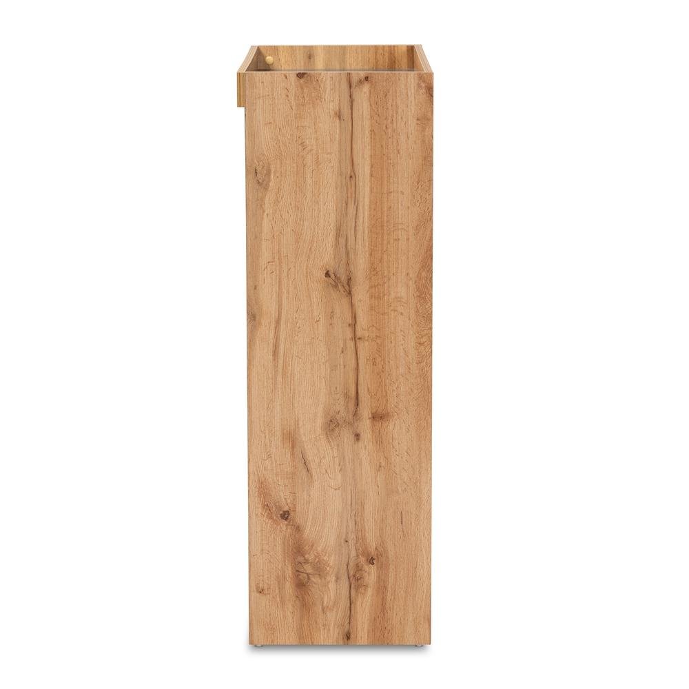 Two-Tone Grey and Oak Brown Finished Wood Shoe Cabinet