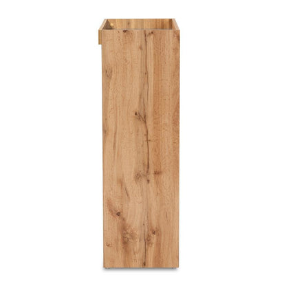 Two-Tone Grey and Oak Brown Finished Wood Shoe Cabinet