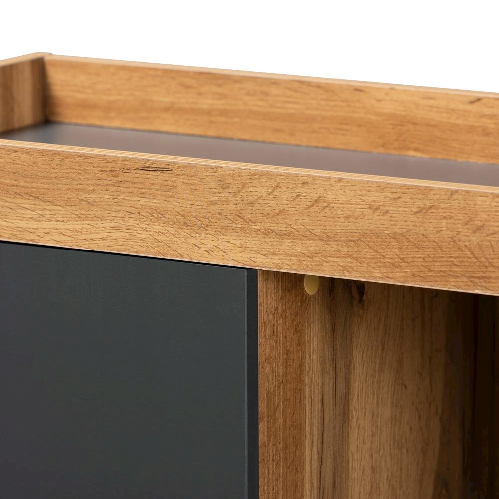 Two-Tone Grey and Oak Brown Finished Wood Shoe Cabinet