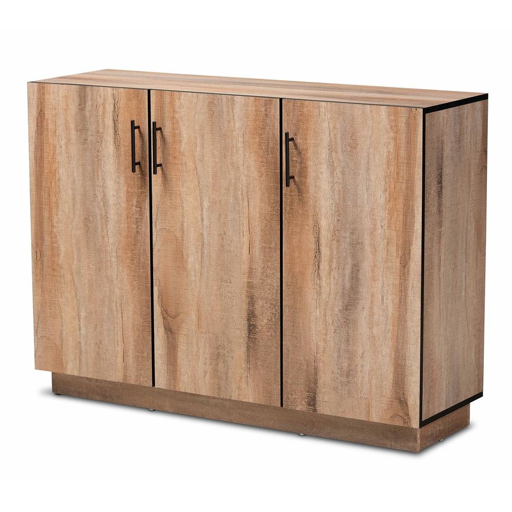 Natural Oak Finished Wood 3-Door Dining Room Sideboard Buffet