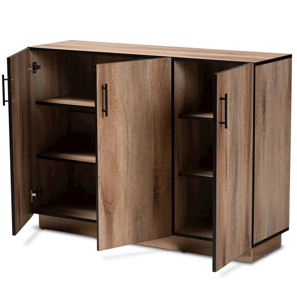 Natural Oak Finished Wood 3-Door Dining Room Sideboard Buffet