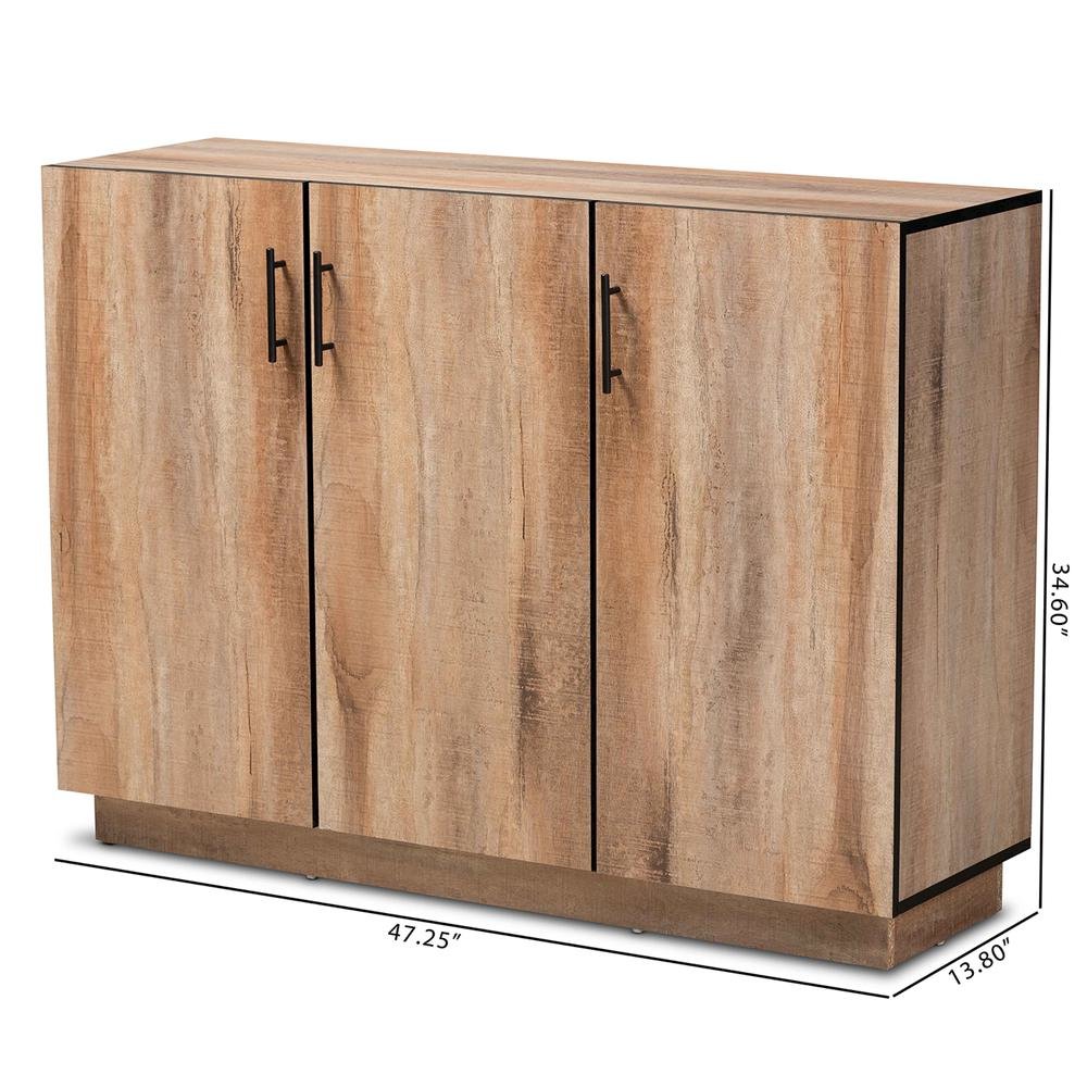 Natural Oak Finished Wood 3-Door Dining Room Sideboard Buffet