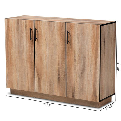 Natural Oak Finished Wood 3-Door Dining Room Sideboard Buffet