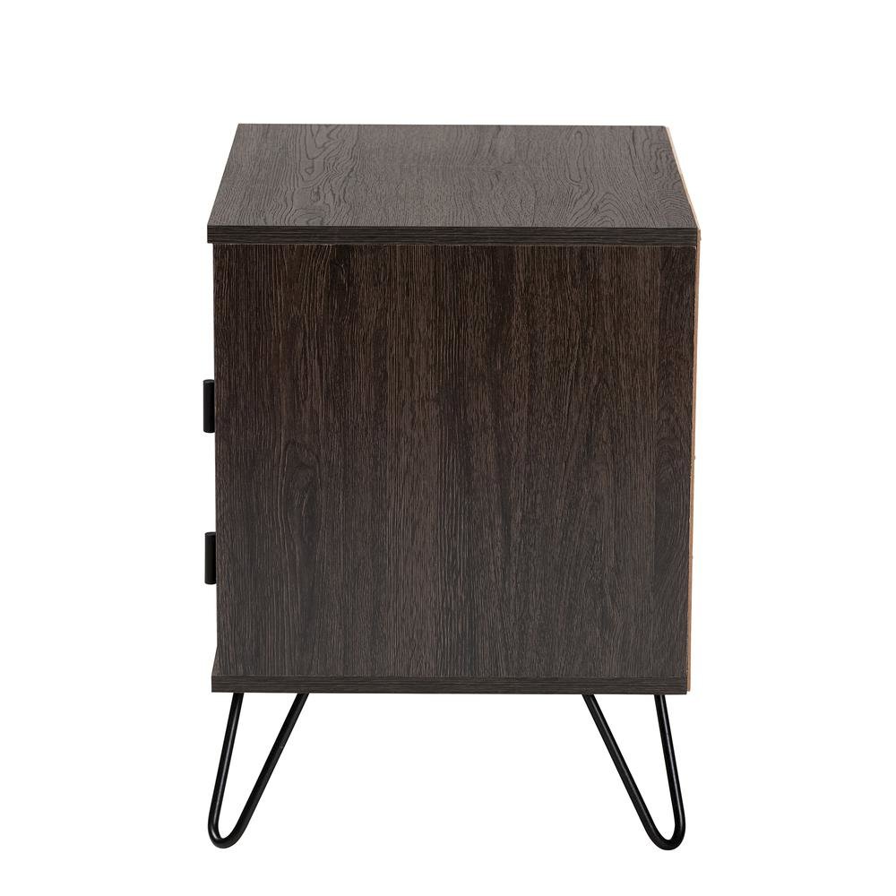 Dark Brown Finished Wood and Black Metal 2-Drawer Nightstand