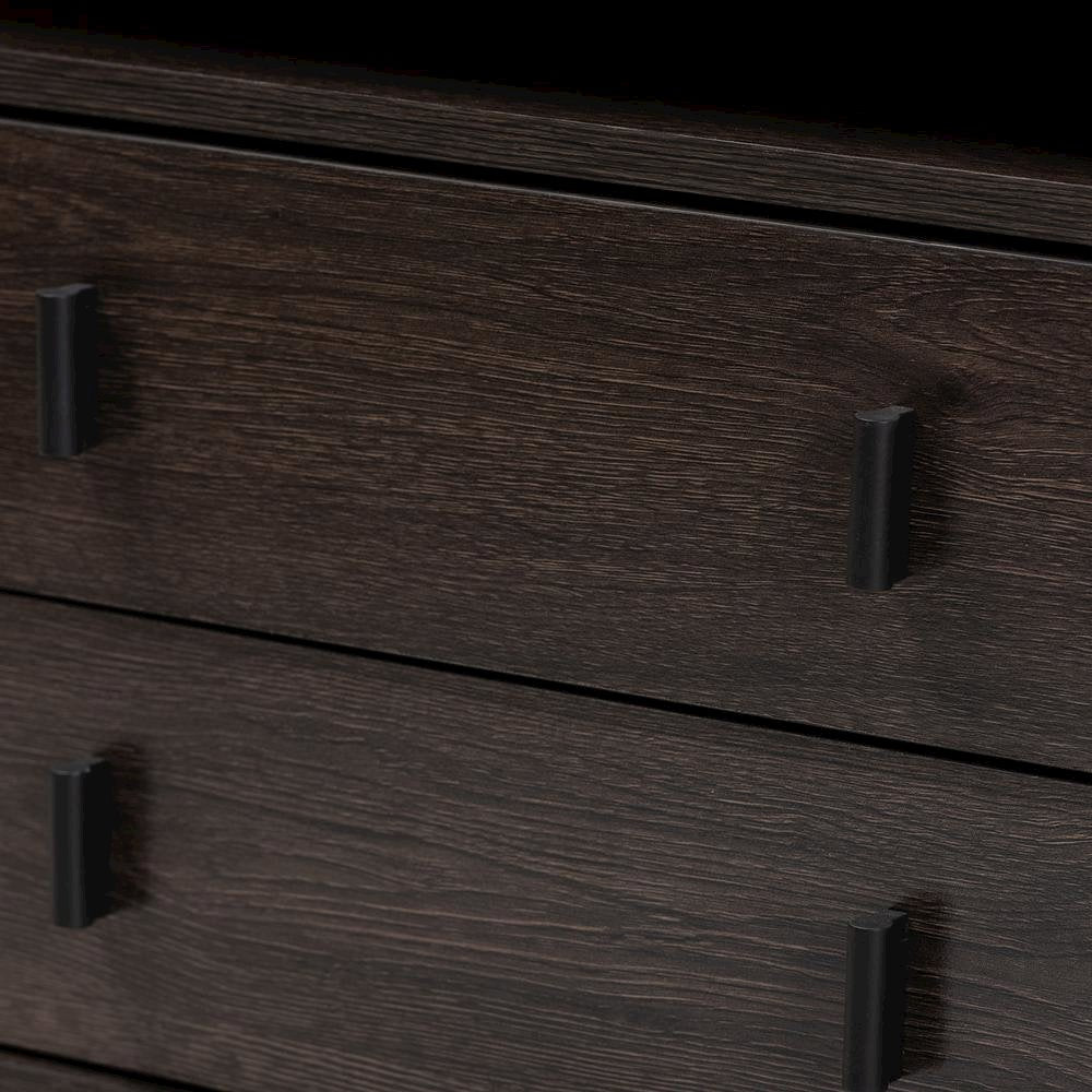 Dark Brown Finished Wood and Black Metal 2-Drawer Nightstand